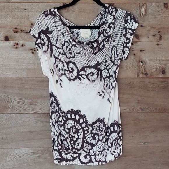 Vanessa Virginia Lace Printed Cowl Neck Top Size S - Picture 1 of 4
